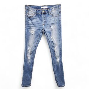 Kancan Los Angeles Skinny Jeans Womens 5‎ Blue Low Rise Stretch 29" Distressed